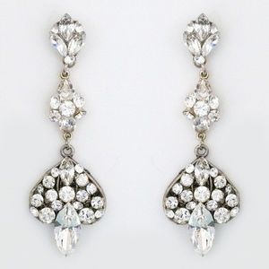 Wedding Earrings, Long Drop Crystal Earrings